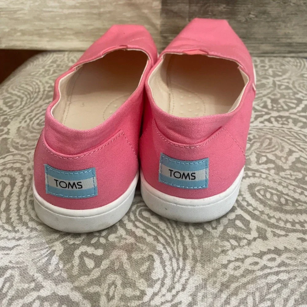 TOMS Alpargata Pink Canvas Slip On Shoes Youth Size 6 Women 8 Casual Flats